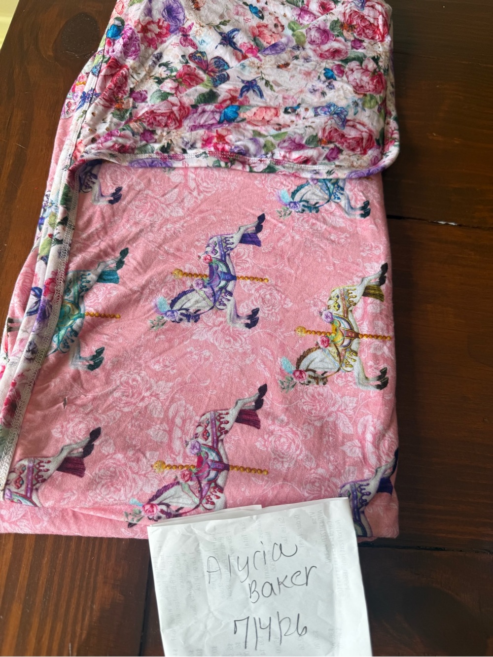 Posh Peanut Pink Carousel Horse Reversible Floral Plush Throw